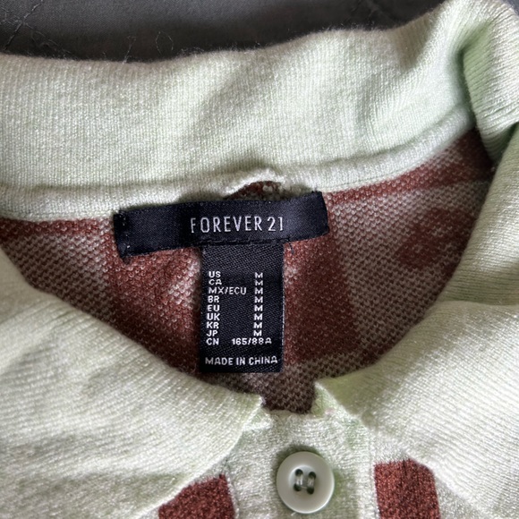 Forever 21 collared green and brown checkered mushroom crop sweater - Picture 3 of 3